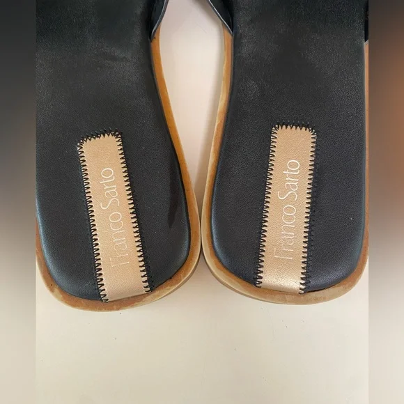 Franco Sarto Mazy Black Leather Woven Square Toe Slide Sandals Size 11 - Picture 5 of 10